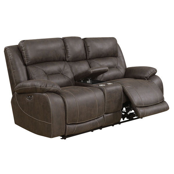 Aria Saddle Brown Loveseat with Console and Power Head Rest, image 2
