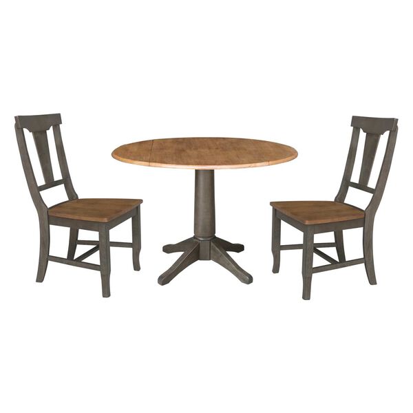 Hickory Washed Coal Round Dual Drop Leaf Dining Table with Two Panel Back Chairs, image 1