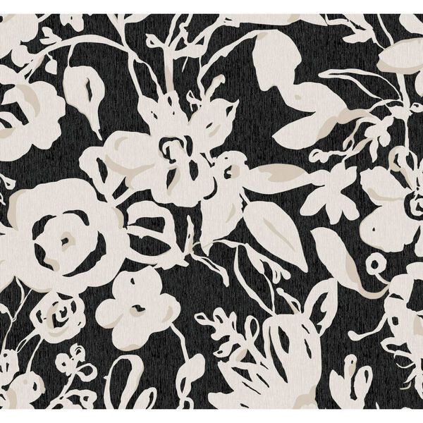 Brushstroke Floral Black Wallpaper, image 2