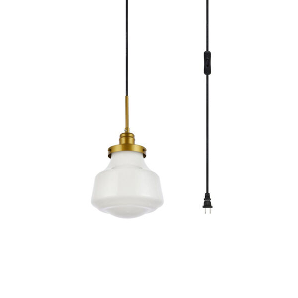 Lye Brass and Frosted White One-Light Plug-In Pendant, image 3