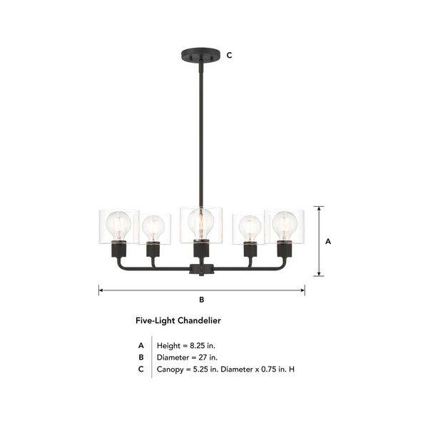 Vibrato Matte Black Five-Light Chandelier with Clear Glass Shades, image 5