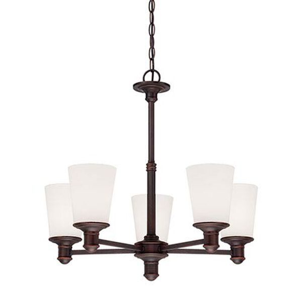 Cimmaron Rubbed Bronze Five Light Chandelier with Etched White Glass, image 1