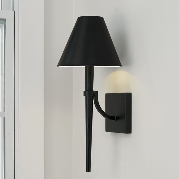 Holden Matte Black One-Light Sconce with Metal Shade with White Interior, image 3