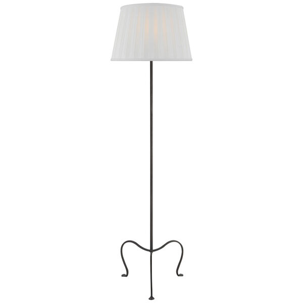 Albert Small Tri-Leg Floor Lamp in Aged Iron with Silk Box Pleat Shade by J. Randall Powers, image 1
