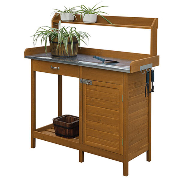 Deluxe Light Oak Garden Potting Bench with Cabinet, image 1
