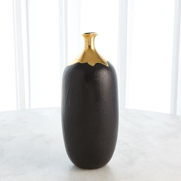 Black and Gold Crackle Large Cylinder Vase, image 1