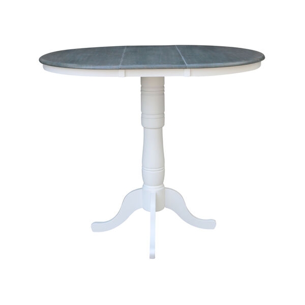 White and Heather Gray 36-Inch Round Extension Dining Table With Four X-Back Bar Height Stools, Five-Piece, image 4