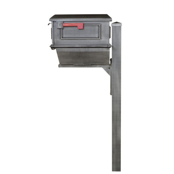 Curbside Swedish Silver Mailbox with Newspaper Tube and Wellington Mailbox Post, image 3