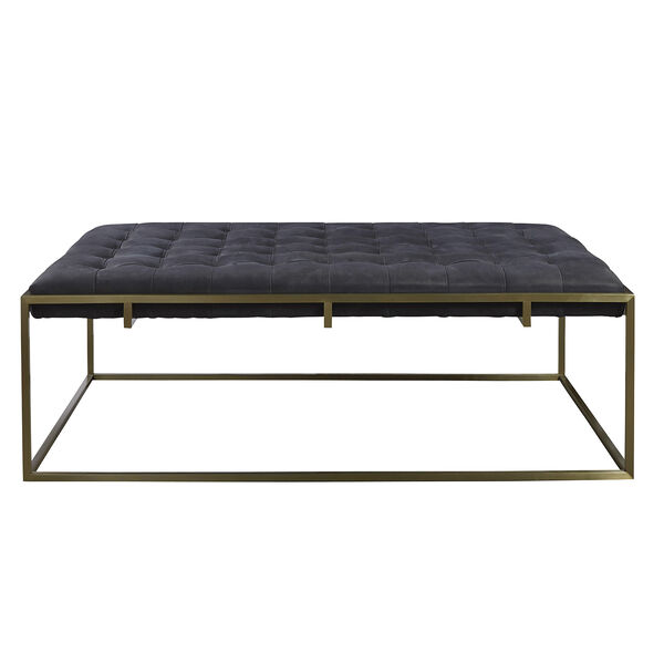 Curated Black Travers Cocktail Ottoman in Burnham Black Leather, image 2