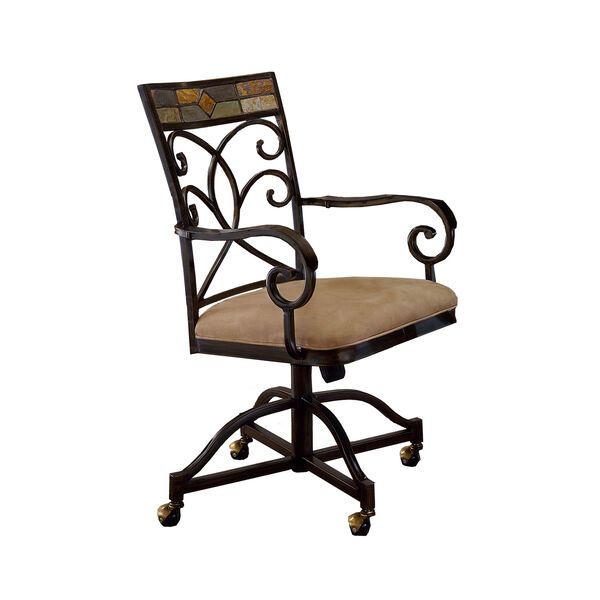 Pompei Black Gold/Slate Mosaic Slate Caster Dining Chairs, Set of Two, image 1