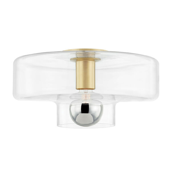 Iona Aged Brass One-Light Flush Mount with Clear Glass, image 1