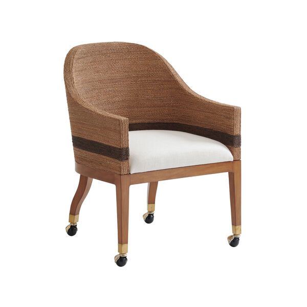 Palm Desert Tan and White Dorian Woven Arm Chair With Casters, image 1