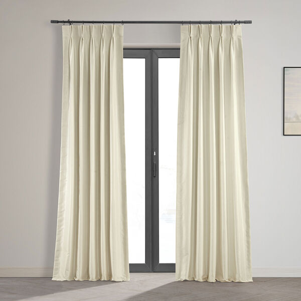 Ivory 25 x 108-Inch Blackout Vintage Textured Faux Dupioni Silk Pleated Curtain, image 1