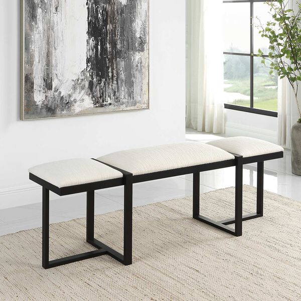 Triple Black and White Modern Upholstered Bench, image 5