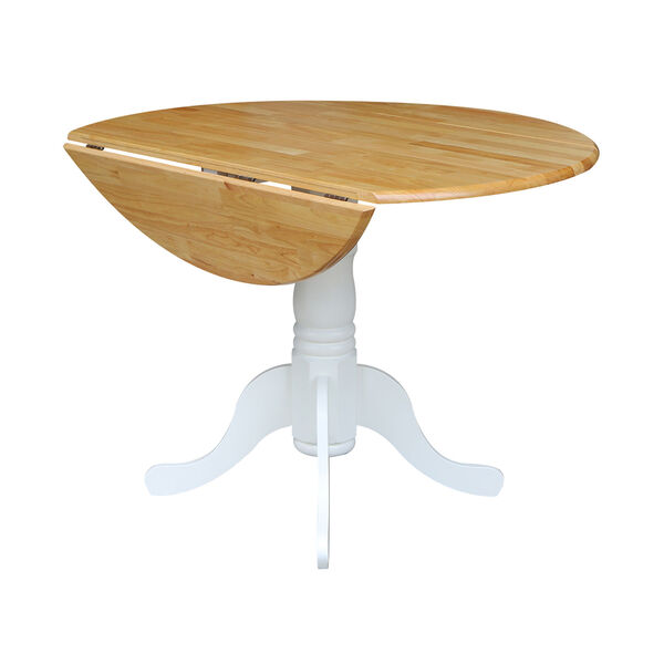 Round Dual Drop Leaf White and Natural Table, image 4