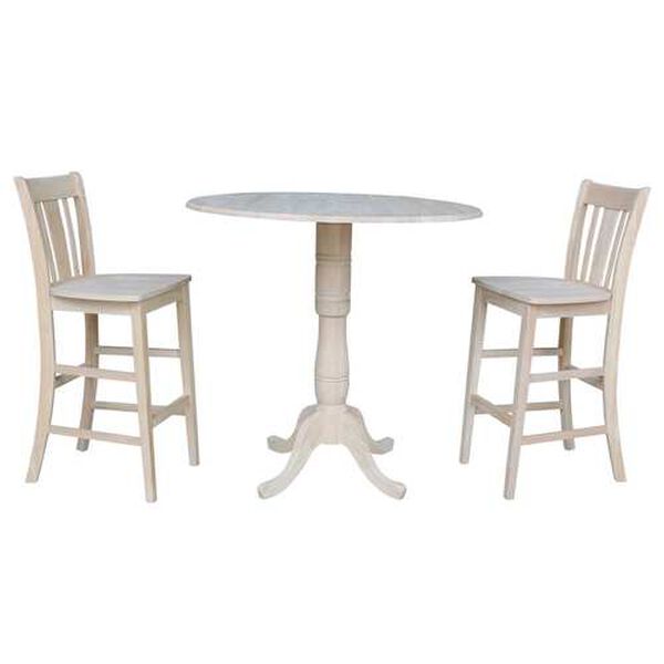 Gray and Beige 42-Inch High Round Pedestal Bar Height Table with San Remo Stools, 3-Piece, image 1