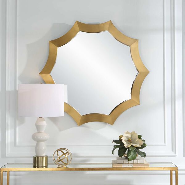 Flare Brushed Brass Round Wall Mirror, image 4