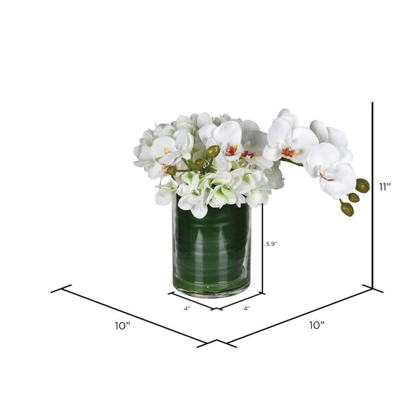 Green and White Orchid with Glass Pot, image 2