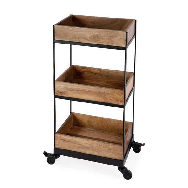 Fulham Natural Wood Rustic Three-Tier Serving Cart, image 1