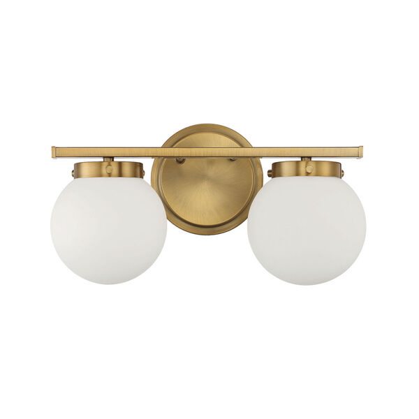Cora Natural Brass Two-Light Bath Vanity with Opal Glass, image 2