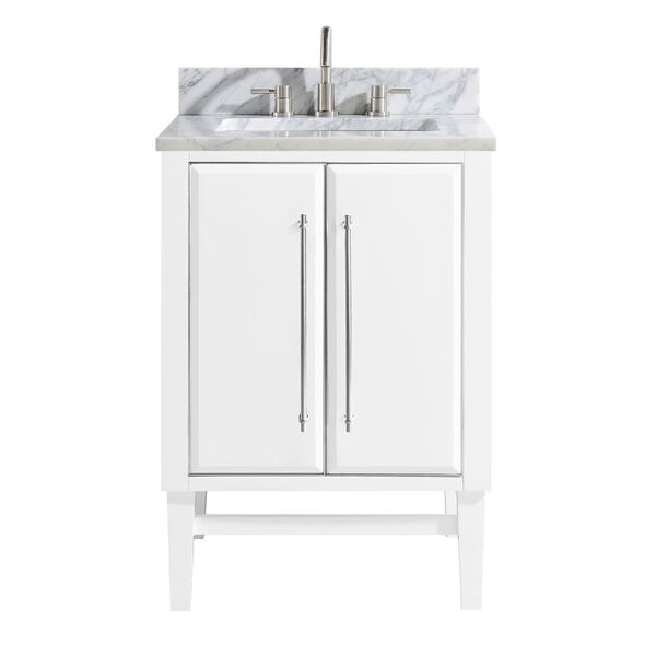 White 25-Inch Bath vanity Set with Silver Trim and Carrara White Marble Top, image 1