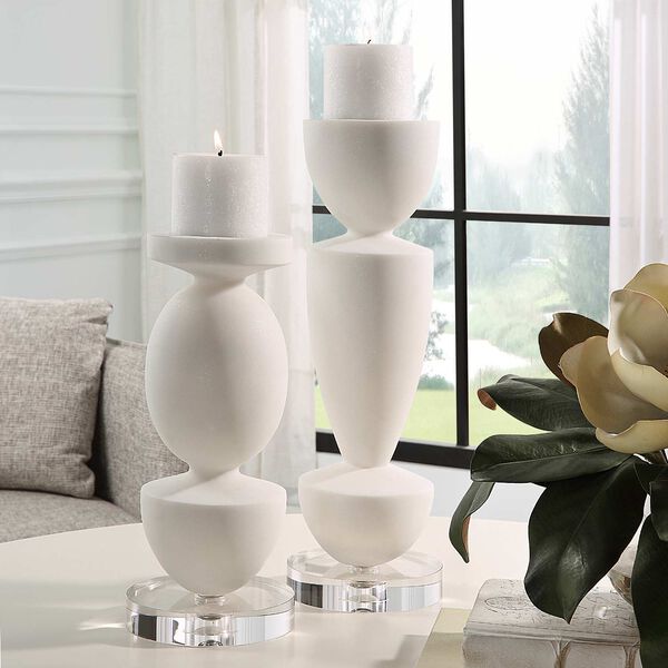 Lido White Pillar Candleholders, Set Of Two, image 3