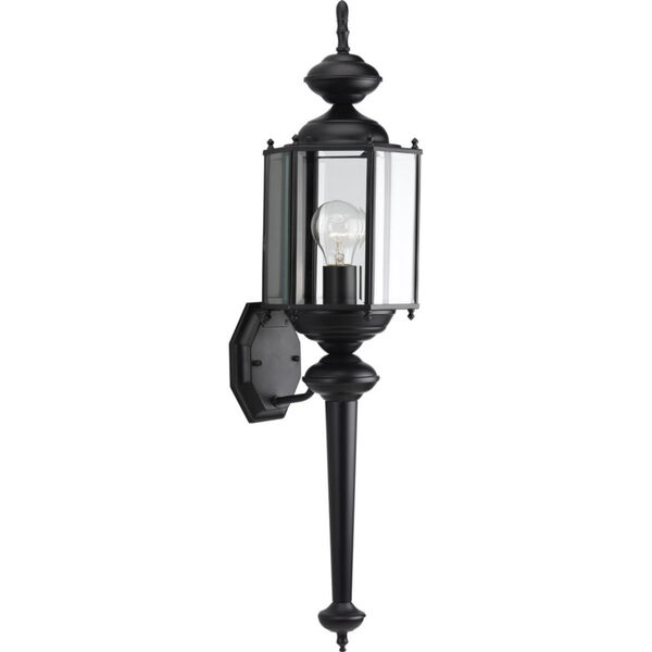 BrassGUARD Lantern Black One-Light Outdoor Wall Mount with Clear beveled Glass, image 1