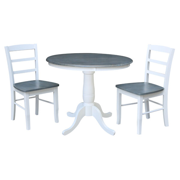 White and Heather Gray 36-Inch Round Pedestal Dining Table with Two Ladderback Chair, Three-Piece, image 2