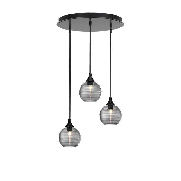 Empire Matte Black Three-Light Cluster Pendalier with 10-Inch Smoke Ribbed Glass, image 1