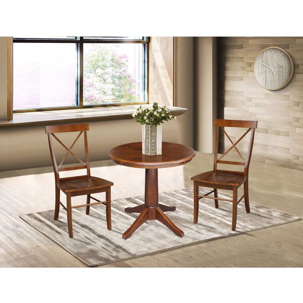 Espresso 30-Inch Round Top Pedestal Table with X-Back Chairs, 3-Piece, image 2