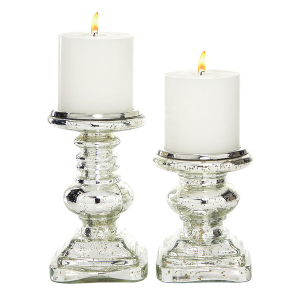 Silver Glass Candle Holder, Set of 2, image 1