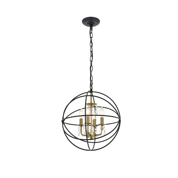 Wallace Matte Black and Brass 16-Inch Four-Light Pendant, image 4