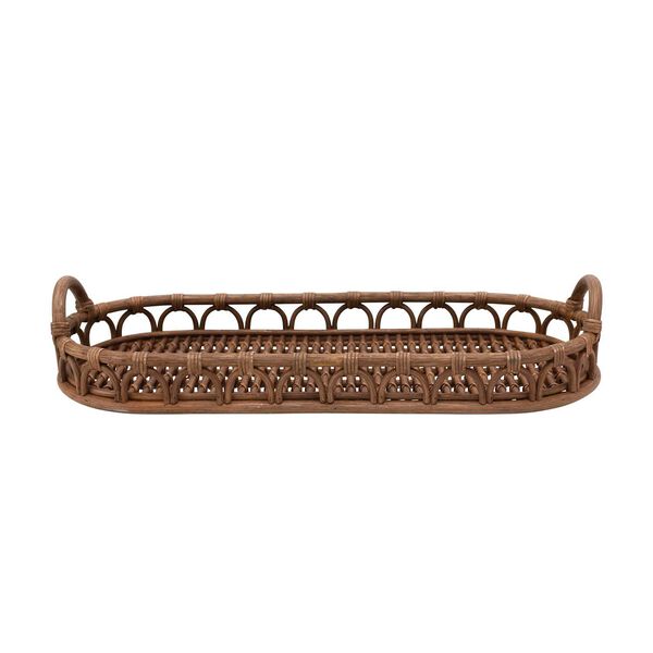Natural Hand-Woven Rattan Tray with Handles, image 1