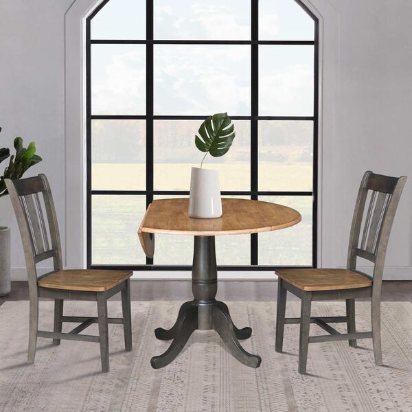 Hickory Washed Coal Round Dual Drop Leaf Dining Table with Two Splatback Chairs, 3 Piece Set, image 4