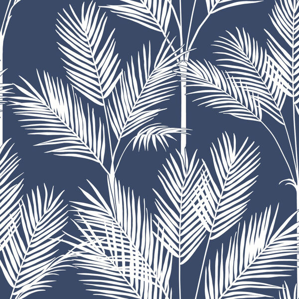 Waters Edge Navy King Palm Silhouette Pre Pasted Wallpaper, image 2