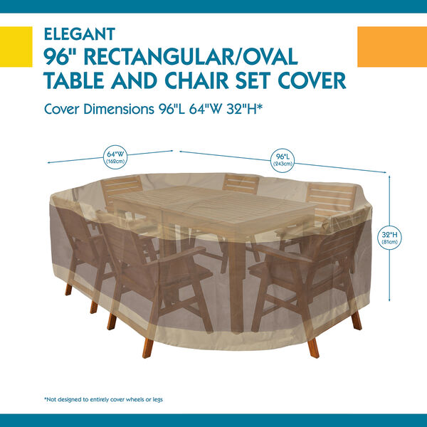 Elegant Swiss Coffee 96 In. Rectangular Oval Patio Table with Chairs Set Cover, image 3