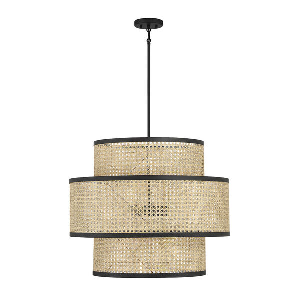 Lowry Natural Cane and Matte Black Three-Light Pendant, image 2