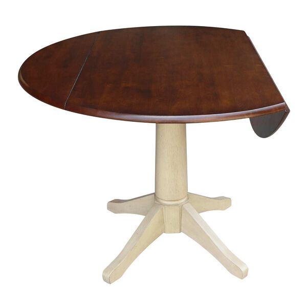 Antiqued Almond and Espresso 30-Inch High Round Dual Drop Leaf Pedestal Dining Table, image 2