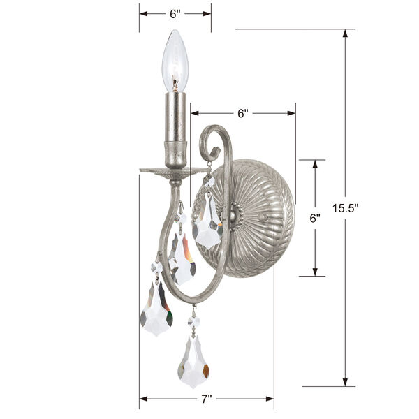 Ashton Olde Silver One Light Wall Sconce with Hand Cut Crystal, image 4
