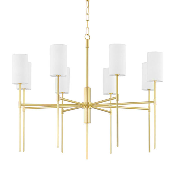 Olivia Aged Brass Eight-Light Chandelier with Linen Shade, image 1