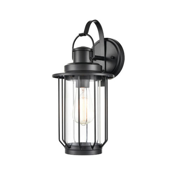 Lex Powder Coat Black One-Light Outdoor Wall Sconce with Transparent Glass, image 1