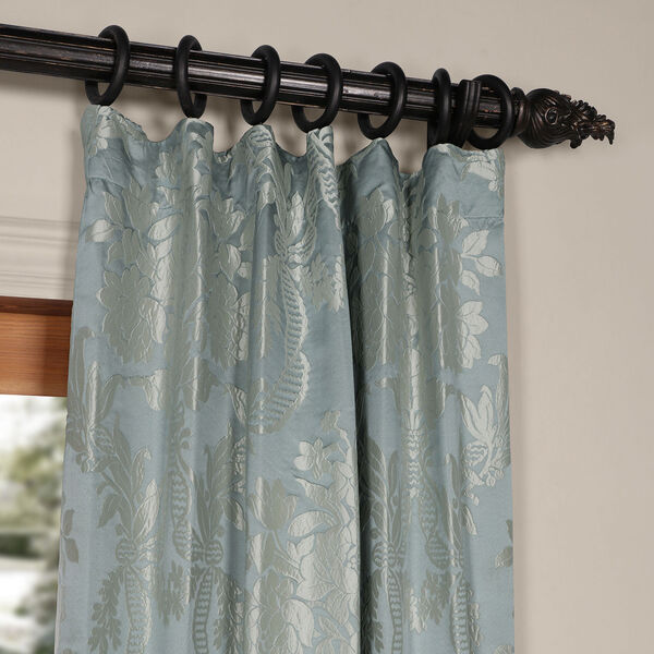 Magdelena Steel Blue and Silver 50 x 84-Inch Faux Silk Jacquard Curtain, image 2