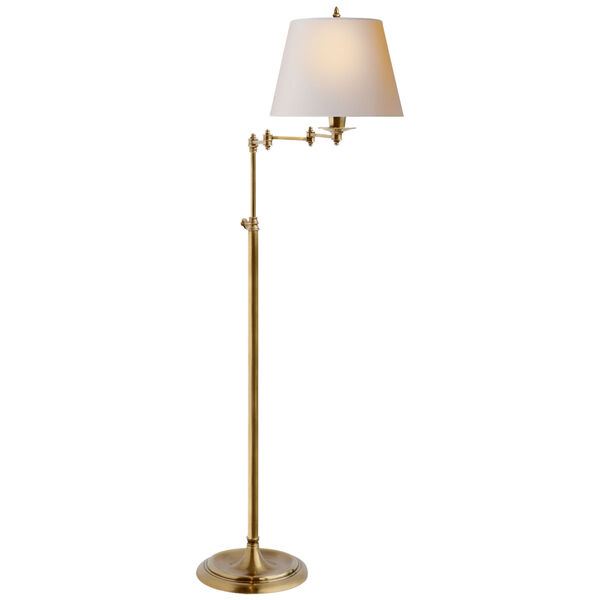 Triple Swing Arm Floor Lamp in Hand-Rubbed Antique Brass with Natural Paper Shade by Studio VC, image 1