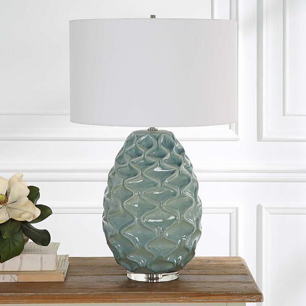 Laced Up Sea Foam and White Glass Table Lamp, image 4