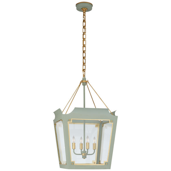 Caddo Medium Lantern in Celadon and Gild with Clear Glass by Julie Neill, image 1