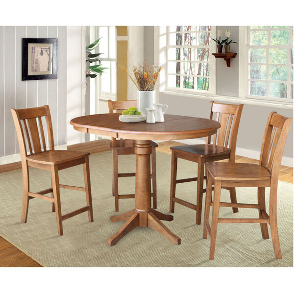 San Remo Distressed Oak 36-Inch Round Extension Dining Table with Four Stool, image 3