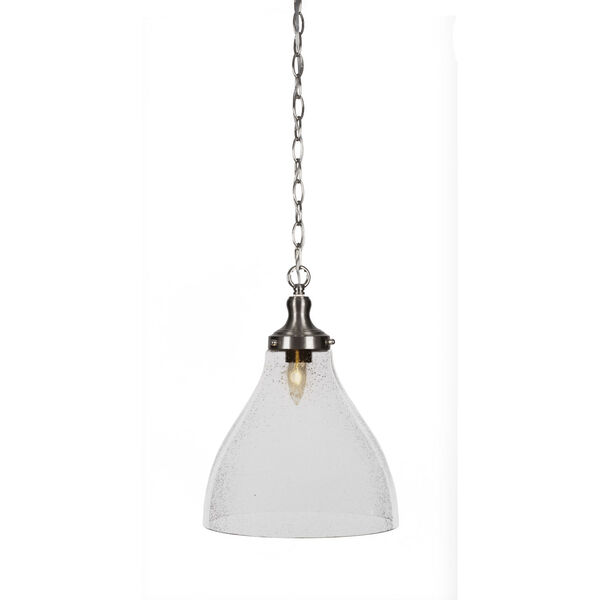 Juno Brushed Nickel One-Light 16-Inch Chain Hung Pendant with Clear Bubble Glass, image 1