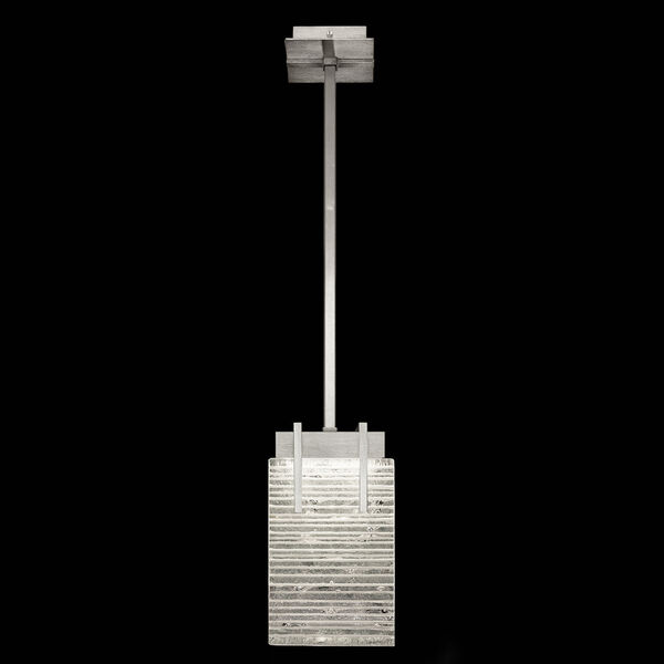 Terra Silver 11-Inch Two-Light Rectangular LED Mini Pendant with Rake Cast Glass, image 1