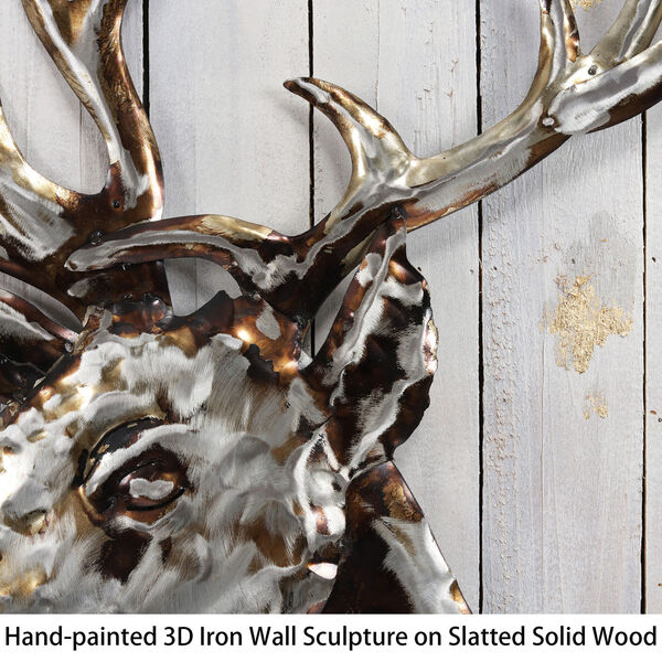 Deer 2 Hand Painted Iron Solid Wood Framed Wall Art, image 5