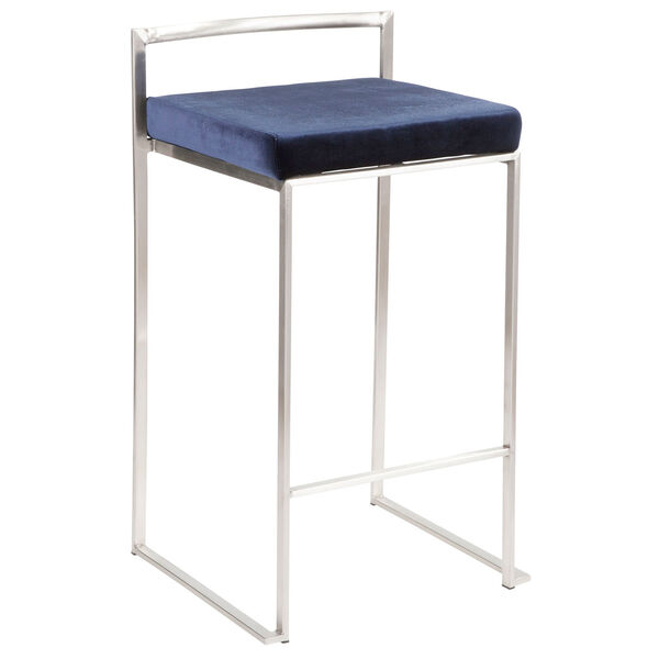 Fuji Stainless Steel and Blue 31-Inch Bar Stool, Set of 2, image 2